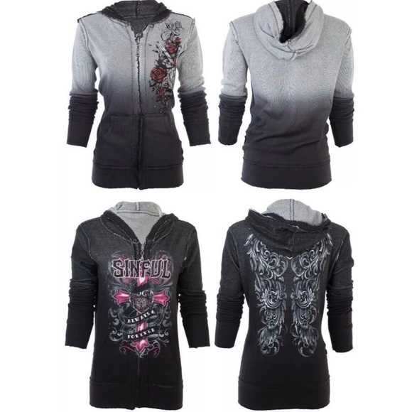 Affliction Sweaters - SINFUL AFFLICTION REVERSIBLE Hoodie DARK ROMANCE